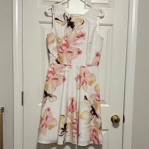 White House Black Market Floral Midi Dress - White and Pink